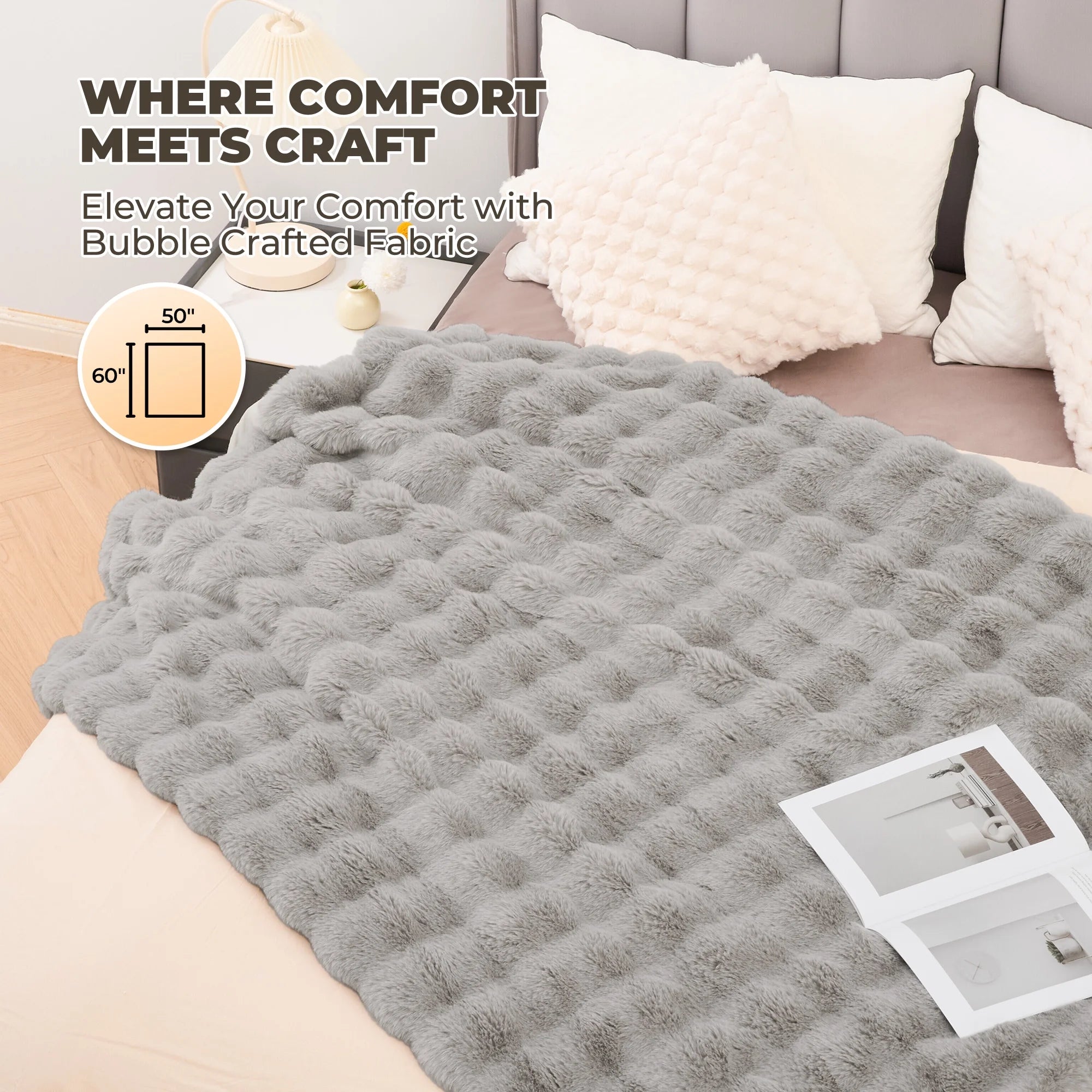 Indulge in Warmth: MARNUR Electric Throw Blanket with 6 Heat Settings, Plush Faux Fur, and 4-Hour Timer - Cozy Gray Design