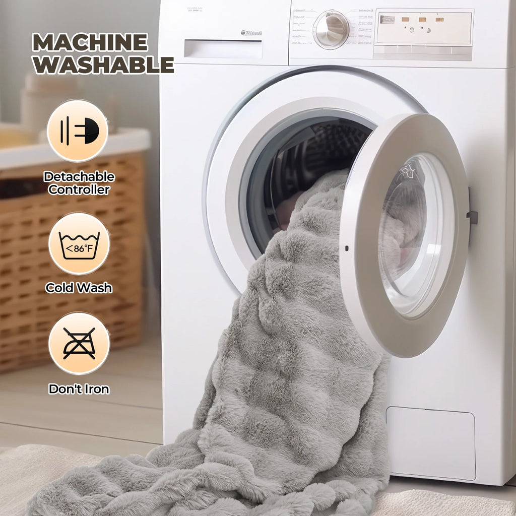 Indulge in Warmth: MARNUR Electric Throw Blanket with 6 Heat Settings, Plush Faux Fur, and 4-Hour Timer - Cozy Gray Design