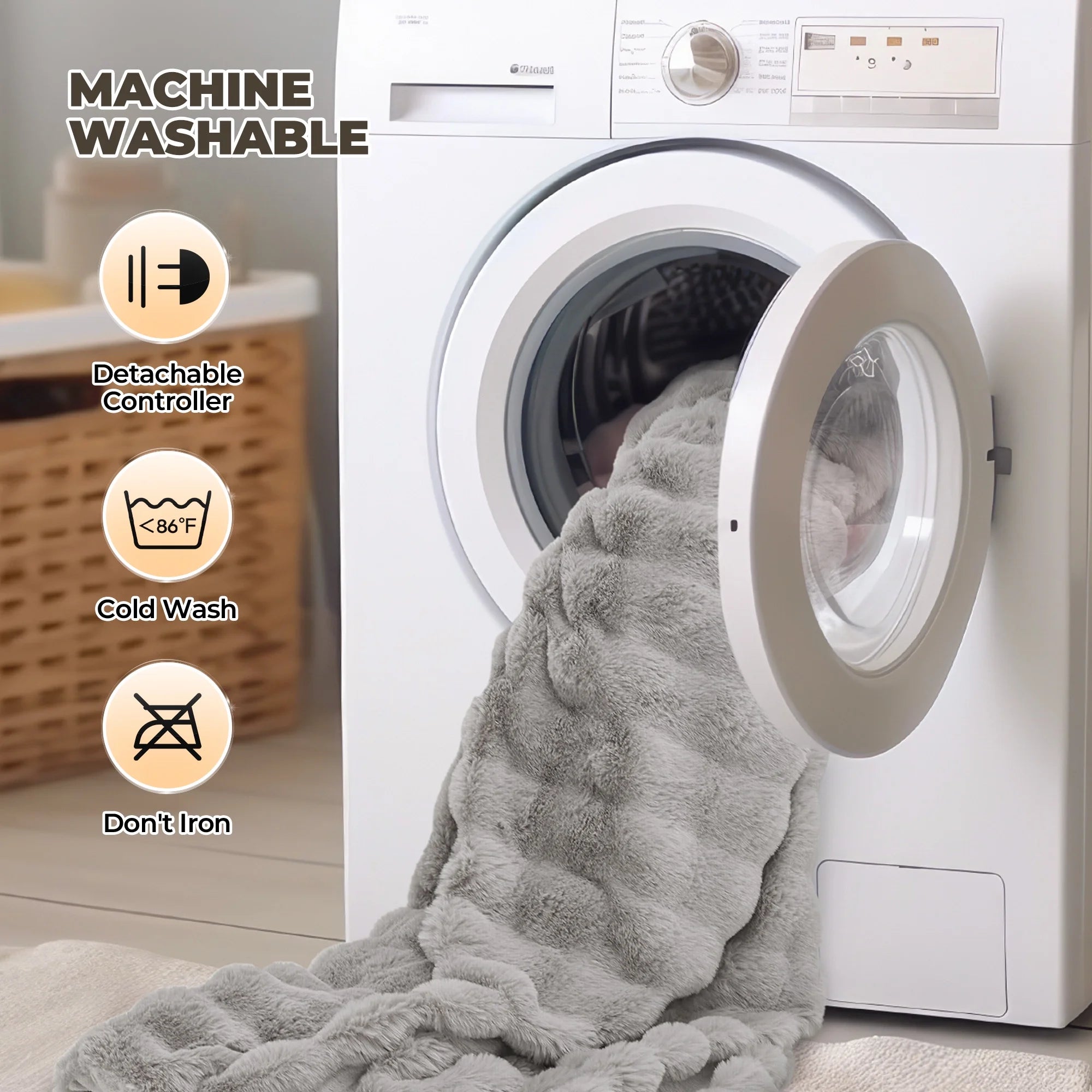 Indulge in Warmth: MARNUR Electric Throw Blanket with 6 Heat Settings, Plush Faux Fur, and 4-Hour Timer - Cozy Gray Design
