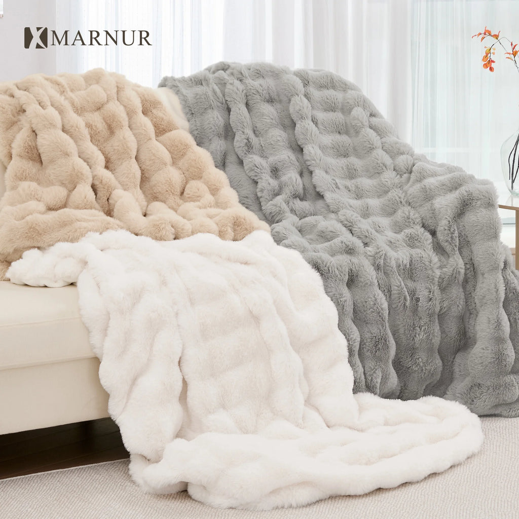 Indulge in Warmth: MARNUR Electric Throw Blanket with 6 Heat Settings, Plush Faux Fur, and 4-Hour Timer - Cozy Gray Design