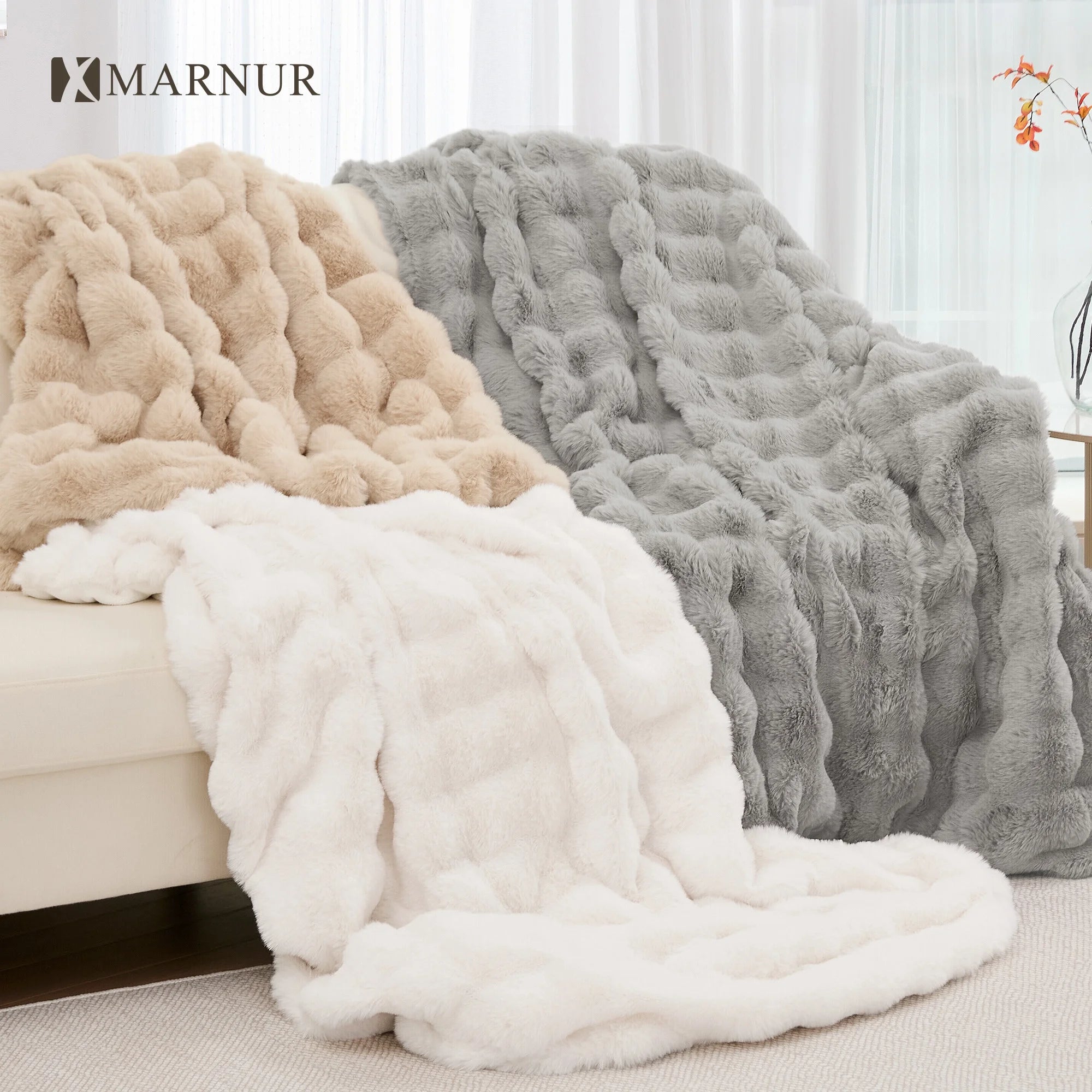 Indulge in Warmth: MARNUR Electric Throw Blanket with 6 Heat Settings, Plush Faux Fur, and 4-Hour Timer - Cozy Gray Design