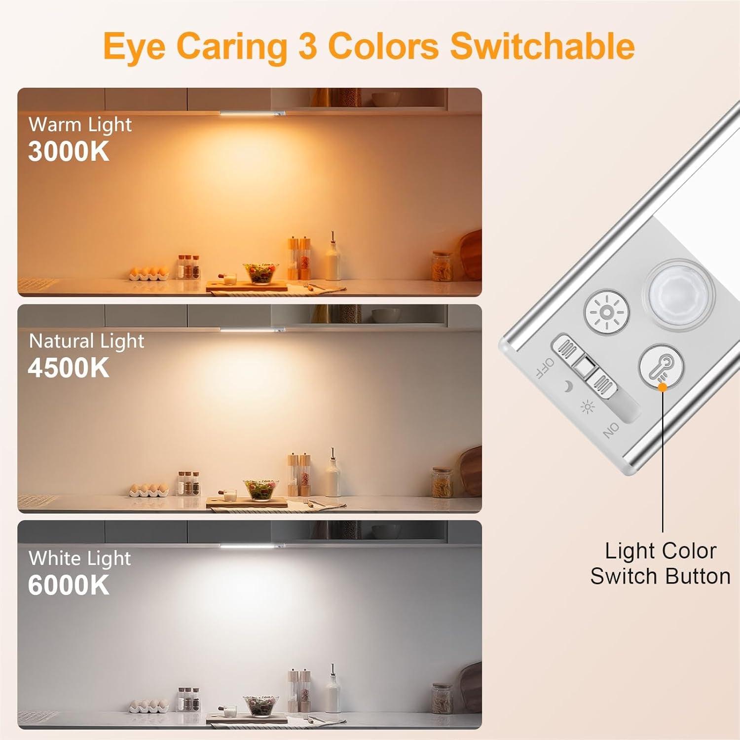 Illuminate Your Space with the 10.2-Inch Rechargeable Under Cabinet Lighting 2-Pack - 3 Color Temperatures, 5 Brightness Levels, Motion Sensor, and Easy Magnetic Installation!