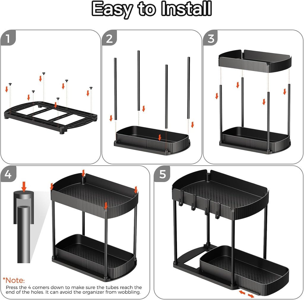 Maximize Your Space with Our Multi-Purpose Pull-Out Storage Organizers - Perfect for Bathroom & Kitchen, Black, 12.8 Inches, Set of 2