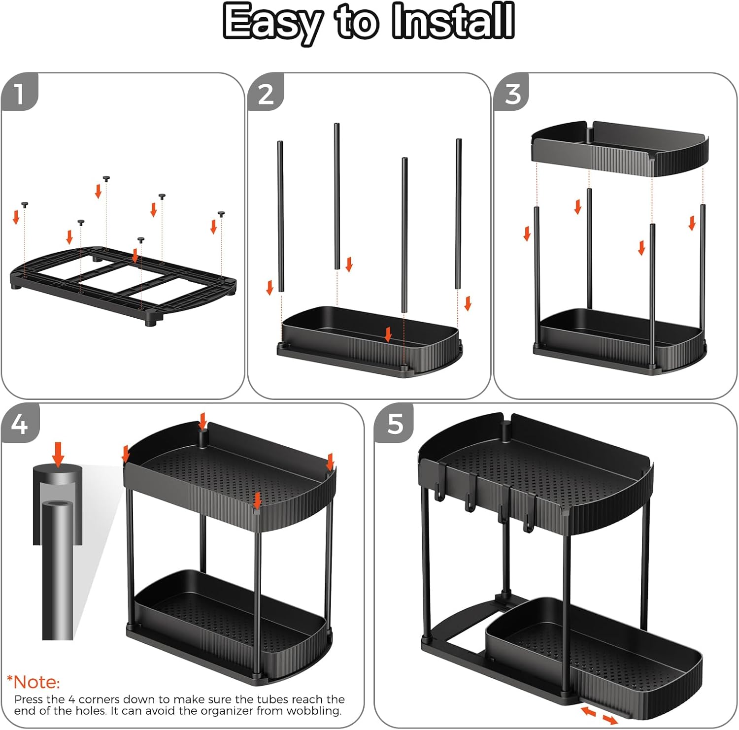 Maximize Your Space with Our Multi-Purpose Pull-Out Storage Organizers - Perfect for Bathroom & Kitchen, Black, 12.8 Inches, Set of 2
