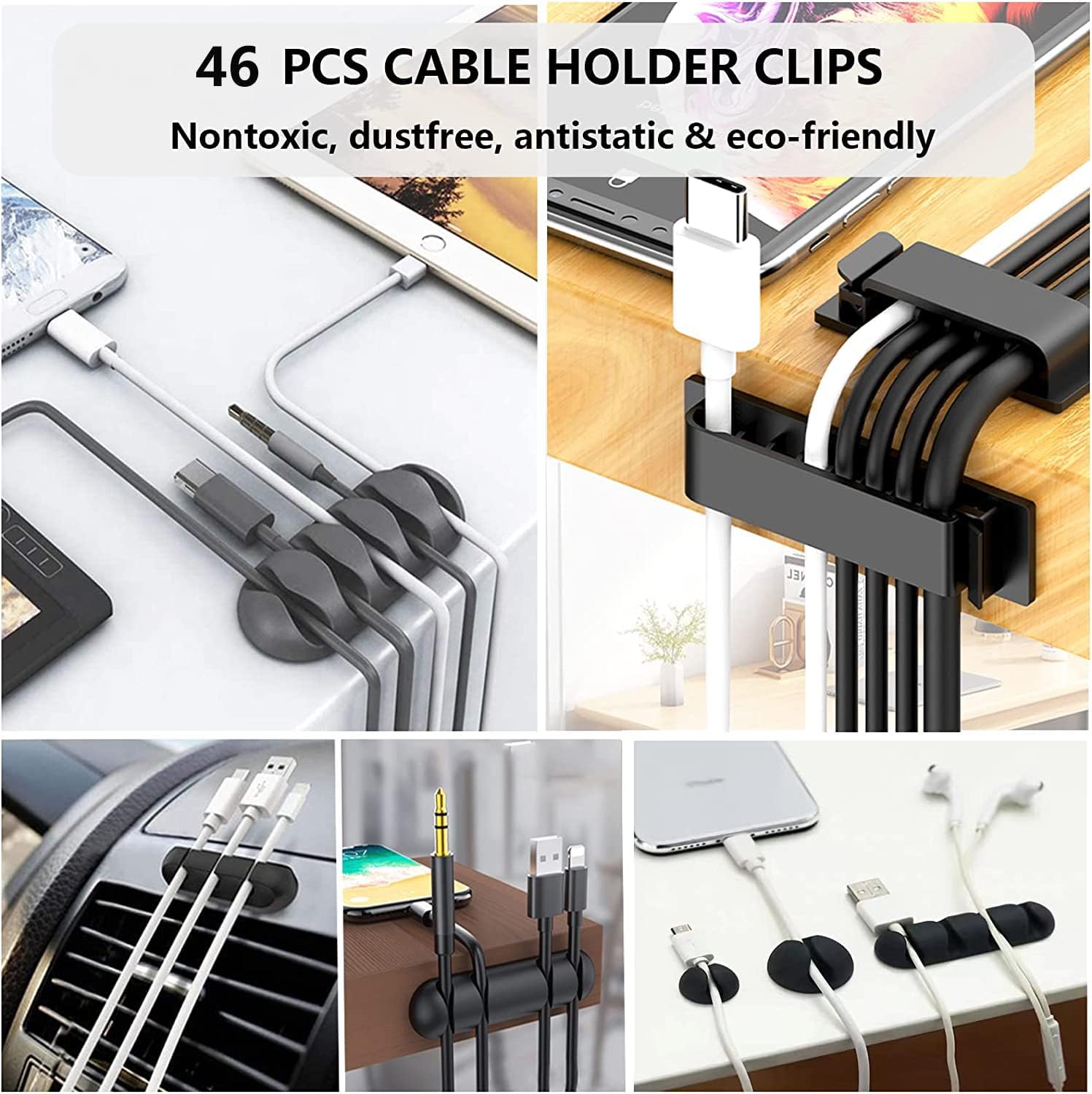 Ultimate 192 PCS Cable Management Kit - Organize Your Cords with Ease! Includes Wire Organizer Sleeves, Cable Holders, Clips, Straps, and Fastening Ties in Sleek Black and Clear Design