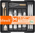 Expandable Silverware Organizer, Plastic Utensil Tray for Kitchen Drawer, BPA Free Flatware Cutlery Holder, Space-Saving Storage for Spoons Forks Knives, 8.5-14 X 12 X 1.5 Inch, Black