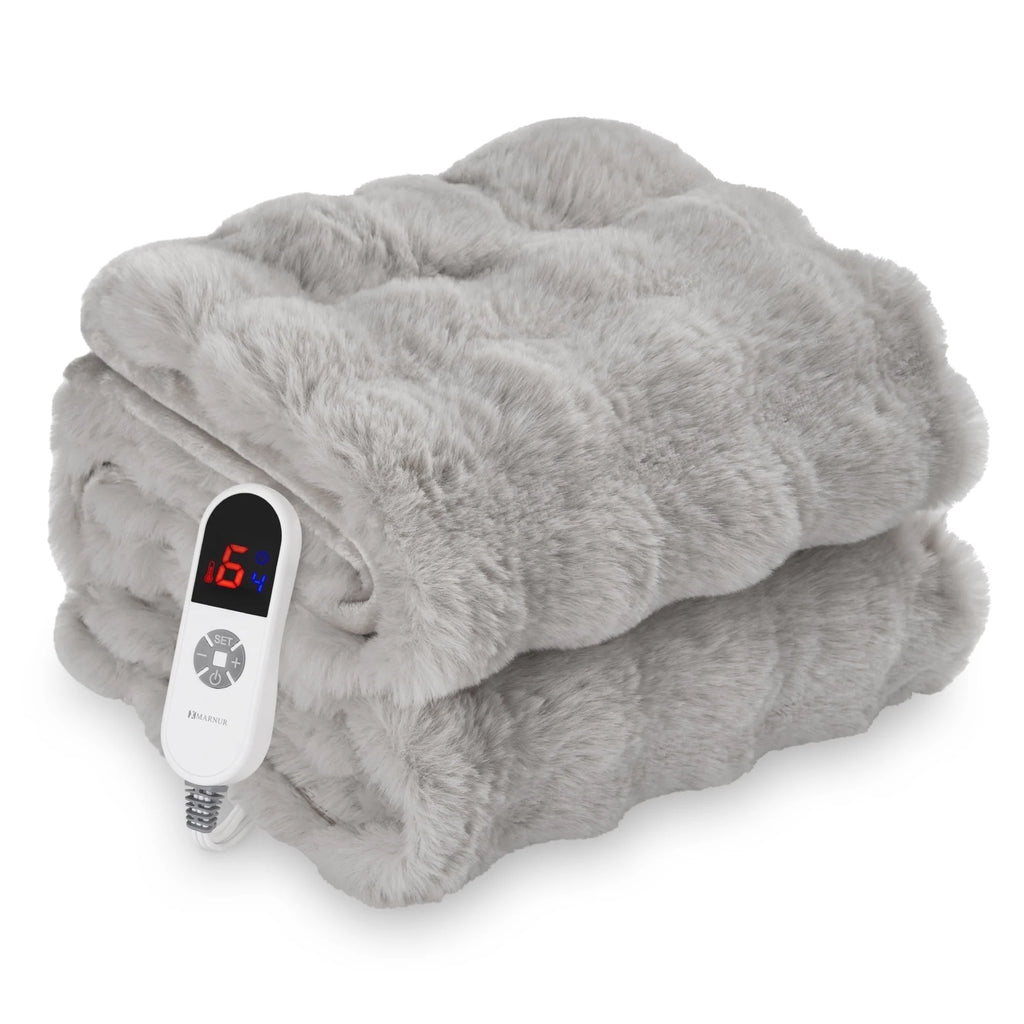 Indulge in Warmth: MARNUR Electric Throw Blanket with 6 Heat Settings, Plush Faux Fur, and 4-Hour Timer - Cozy Gray Design