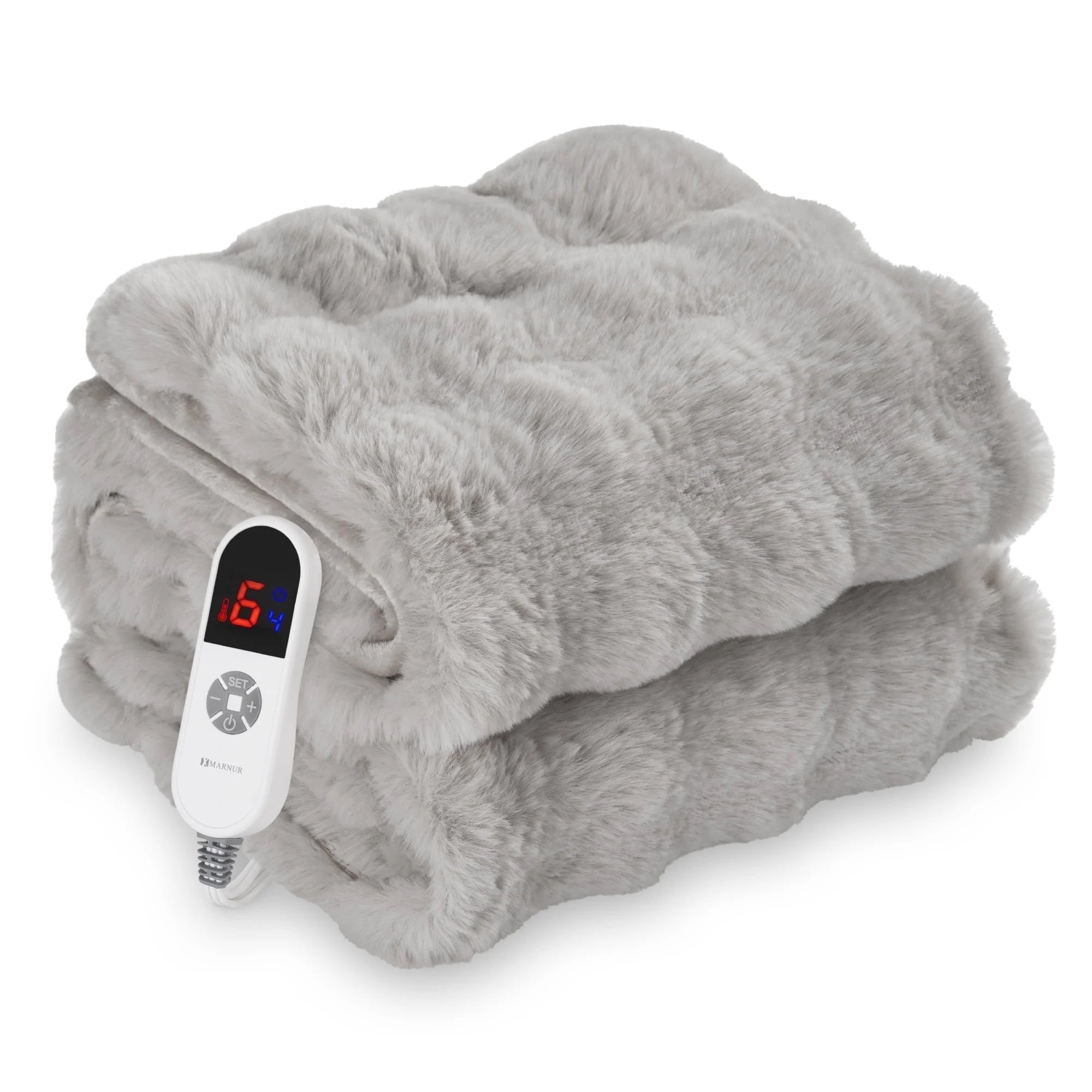 Indulge in Warmth: MARNUR Electric Throw Blanket with 6 Heat Settings, Plush Faux Fur, and 4-Hour Timer - Cozy Gray Design