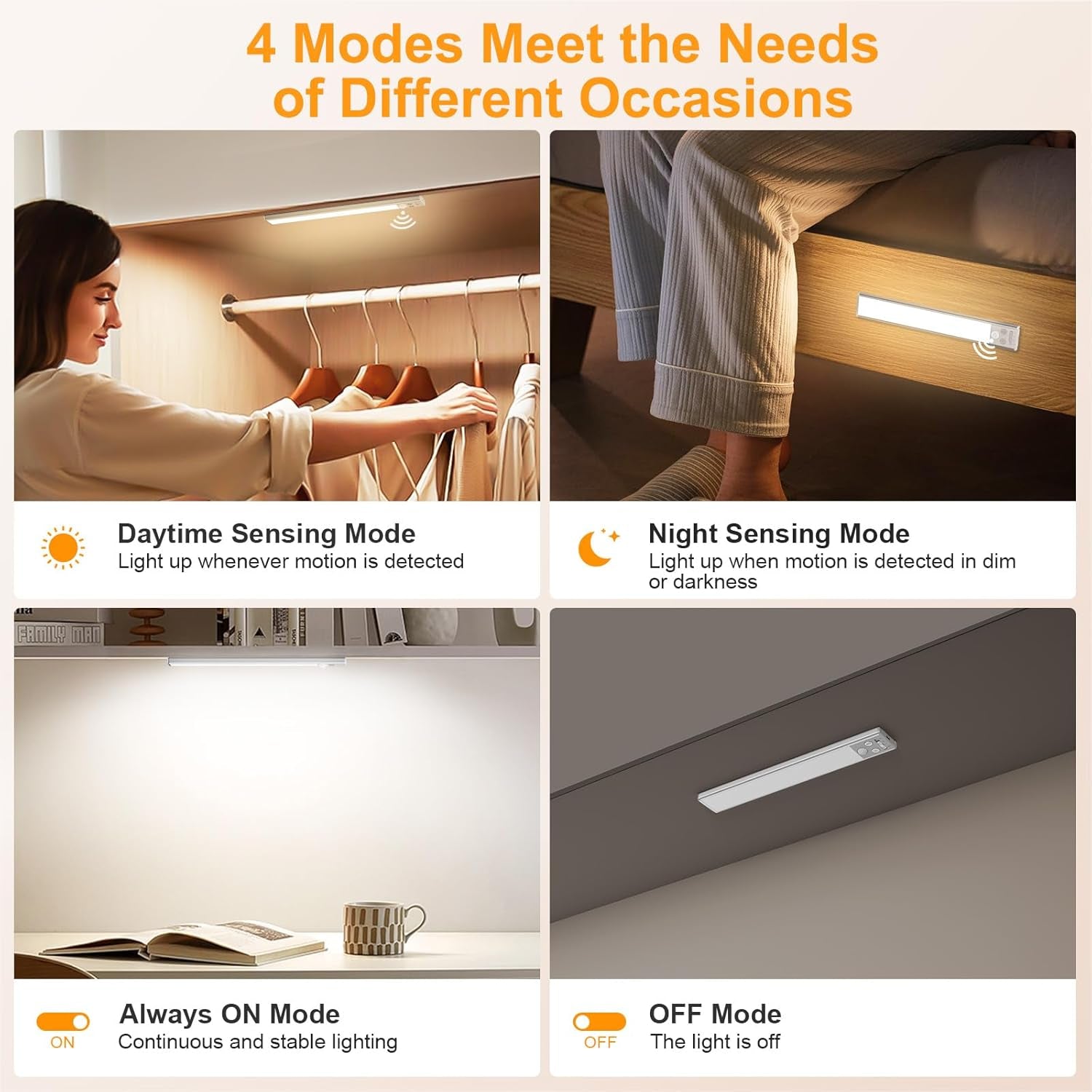 Illuminate Your Space with the 10.2-Inch Rechargeable Under Cabinet Lighting 2-Pack - 3 Color Temperatures, 5 Brightness Levels, Motion Sensor, and Easy Magnetic Installation!