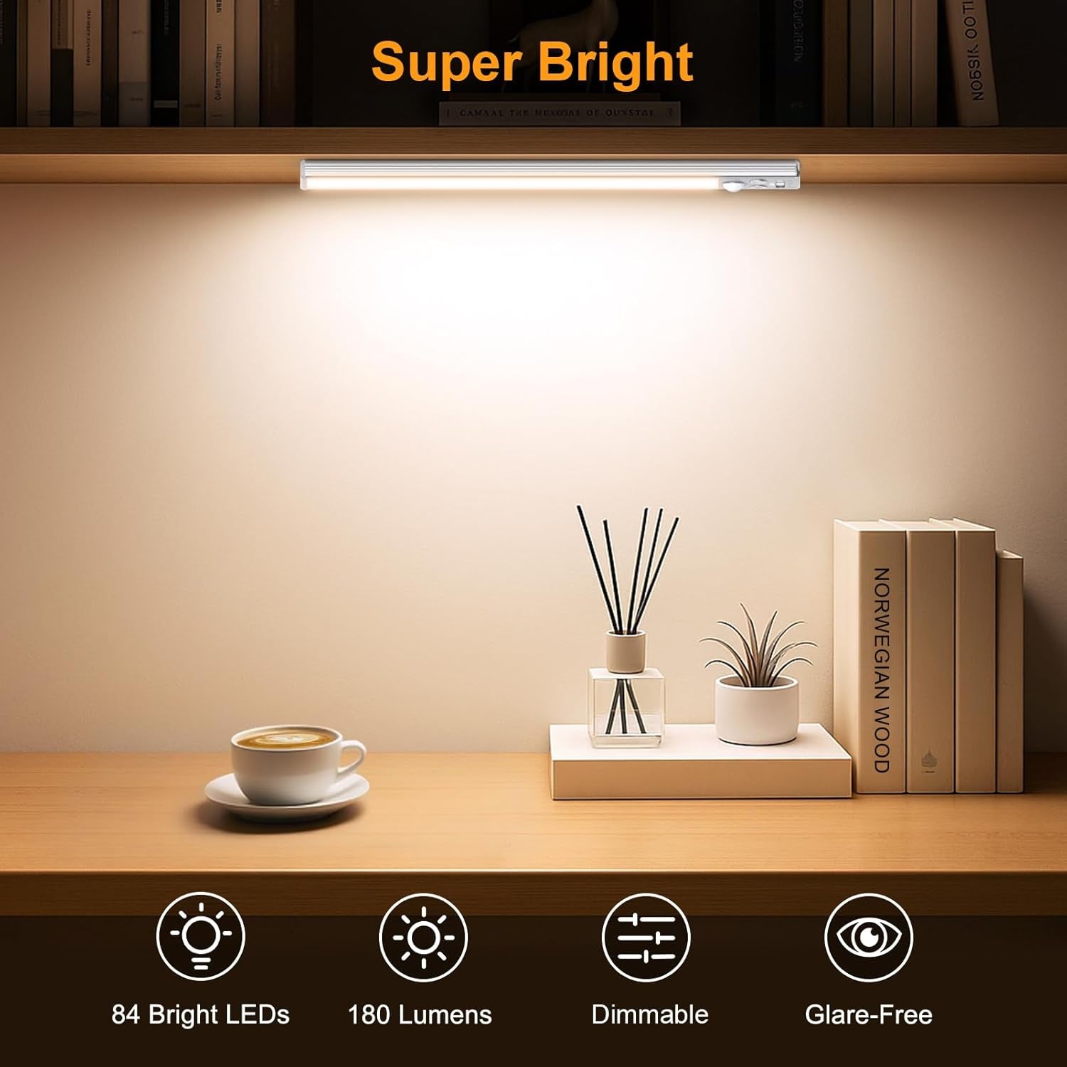Illuminate Your Space with the 10.2-Inch Rechargeable Under Cabinet Lighting 2-Pack - 3 Color Temperatures, 5 Brightness Levels, Motion Sensor, and Easy Magnetic Installation!