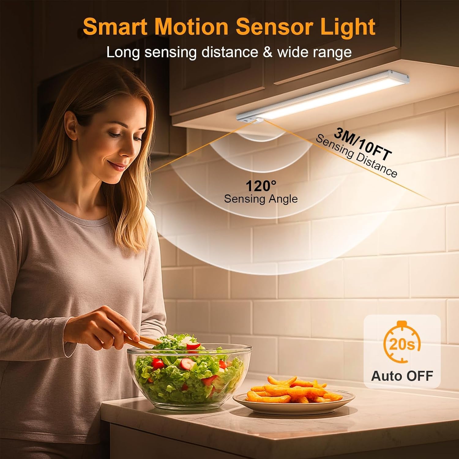 Illuminate Your Space with the 10.2-Inch Rechargeable Under Cabinet Lighting 2-Pack - 3 Color Temperatures, 5 Brightness Levels, Motion Sensor, and Easy Magnetic Installation!
